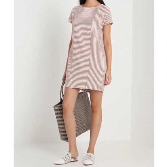 Madewell Dresses & Skirts - Madewell Linen Blend Stripe Play Button Back Tee Dress Size XS